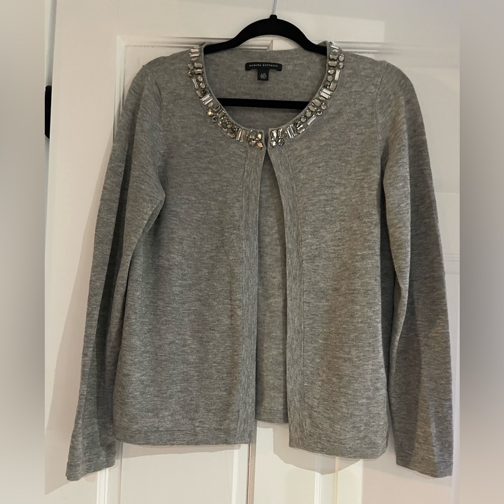 Banana Republic Gray Cardigan with Embellished Neckline